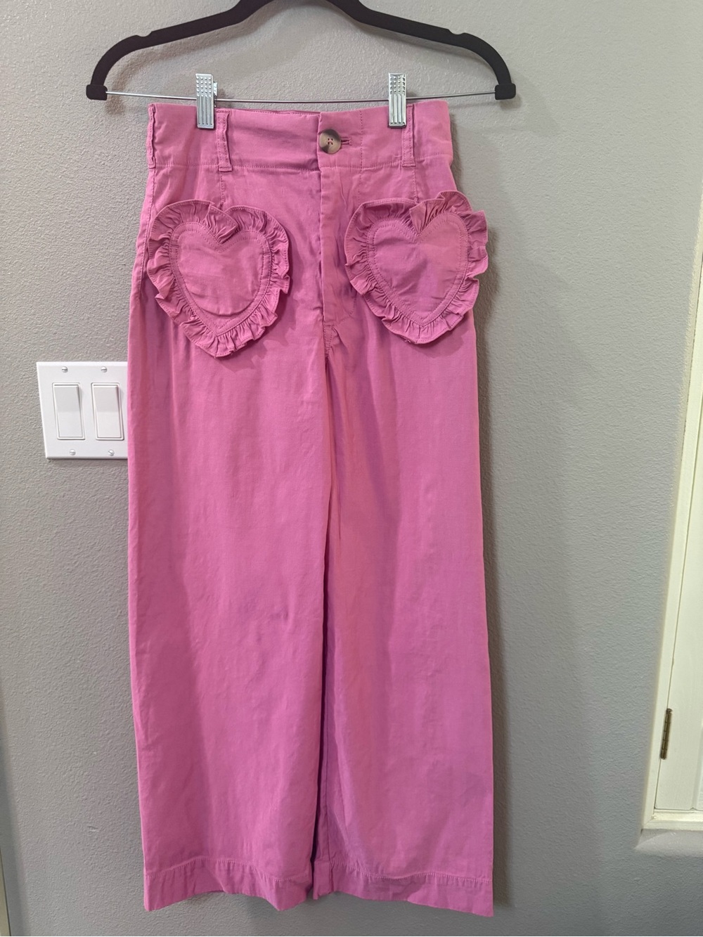 Colette Heart Pocket Cropped Wide Leg Pants by Maeve 25 Pink - Picture 3 of 6